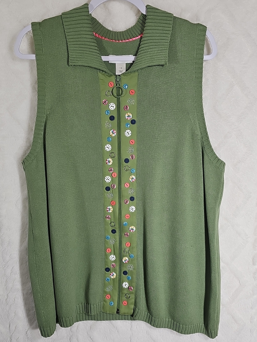 CJ Banks Green Sweater Vest * Collar * Zip Up * Buttons * Y2K * Plus Size 1X